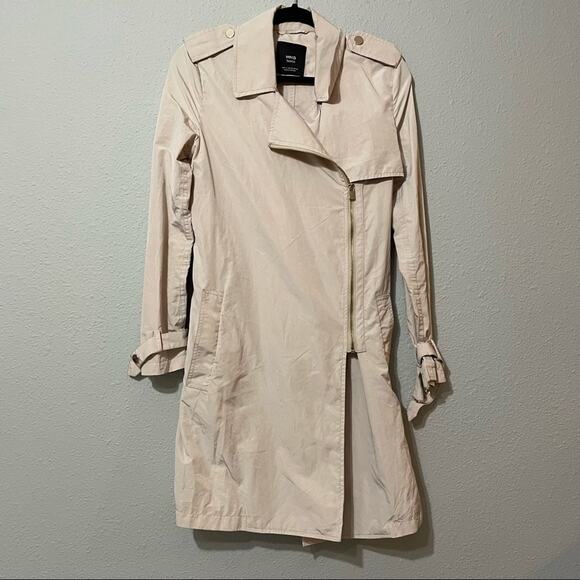 MNG Basics Khaki Moto Zip Trench Coat Womens XS Tan Neutral Classic Lightweight - Picture 1 of 7